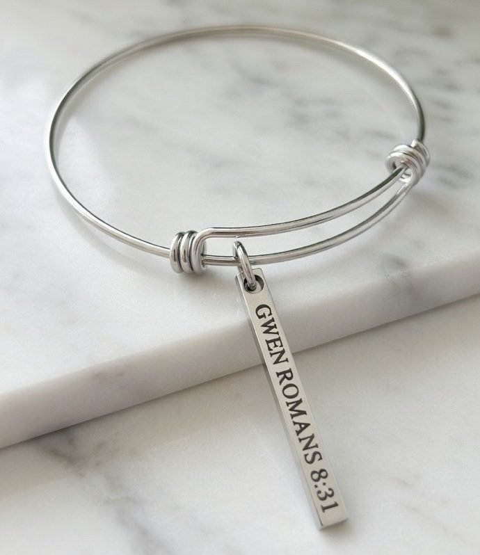 IMG_6244 GWEN Romans 8:31 Stainless Steel Bangle - Image 1